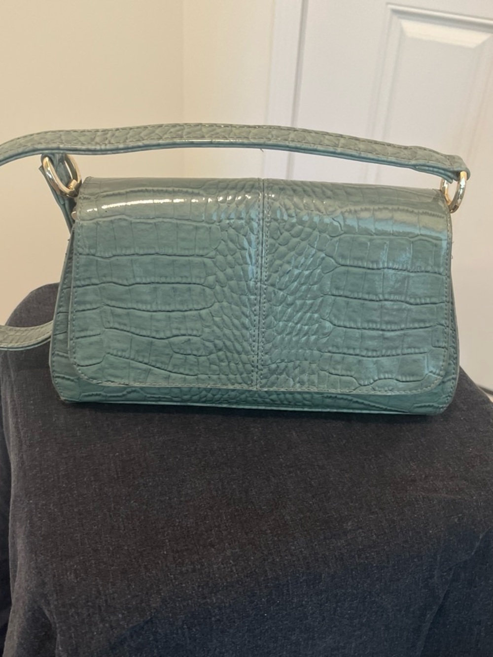 Liz Claiborne Teal Croc-Embossed Shoulder Bag with Gold Hardware